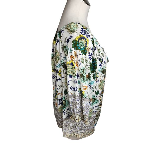 Fig & Flower Top Womens‎ Size XL White Colorful Floral Scoop Neck Boho Peasant - Picture 4 of 9